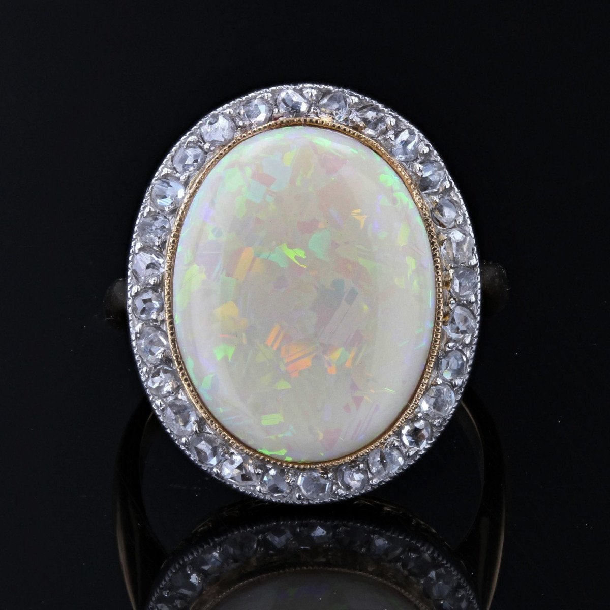Bague Ancienne Opale Et Diamants-photo-3