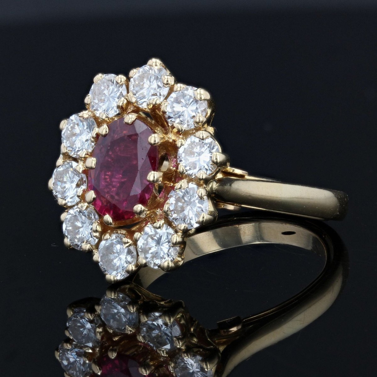 Yellow Gold Ruby Diamond Daisy Ring-photo-1