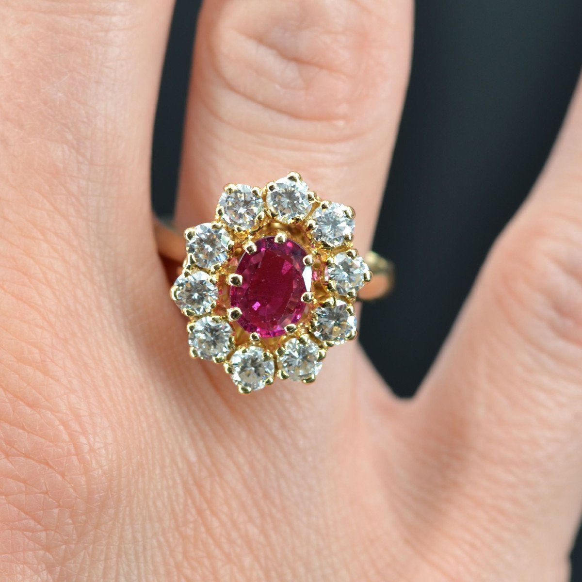 Yellow Gold Ruby Diamond Daisy Ring-photo-3