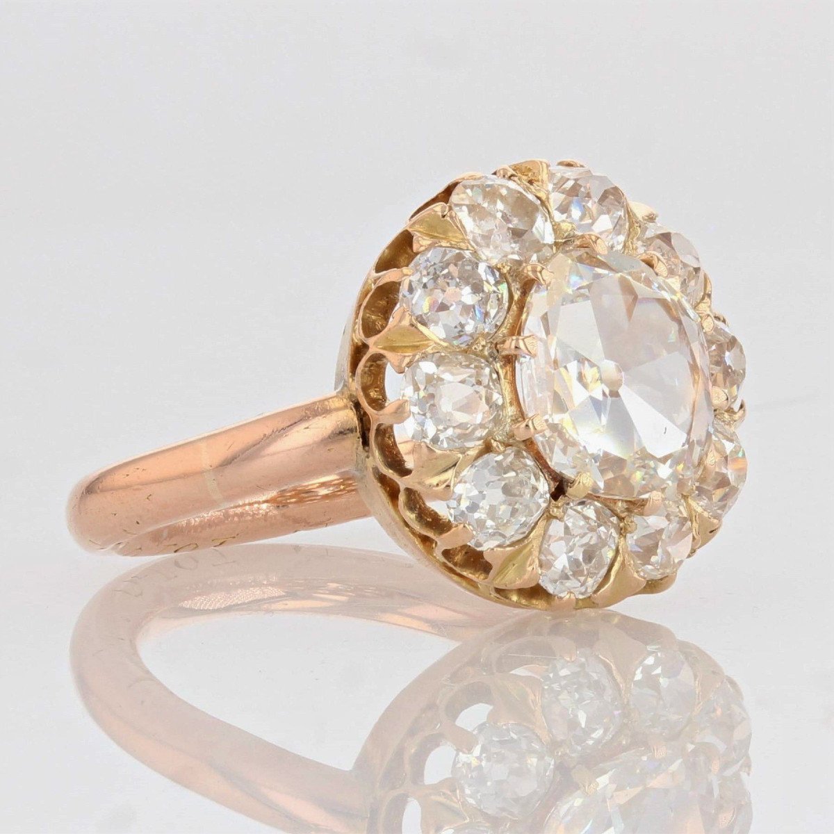 Bague Marguerite Ancienne Diamants En Rose-photo-4