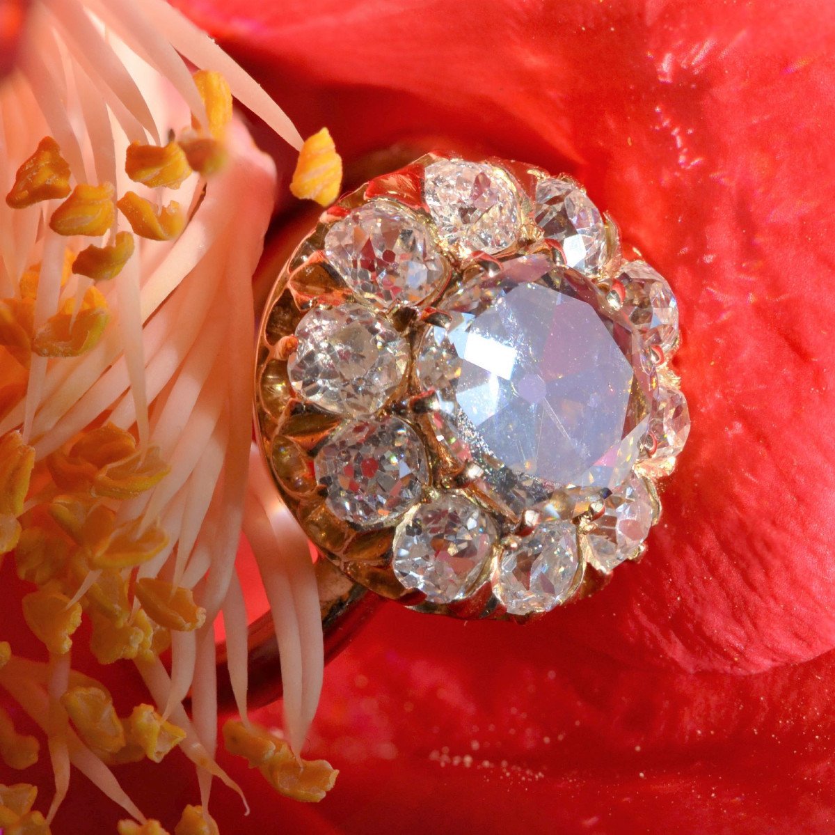 Bague Marguerite Ancienne Diamants En Rose-photo-6