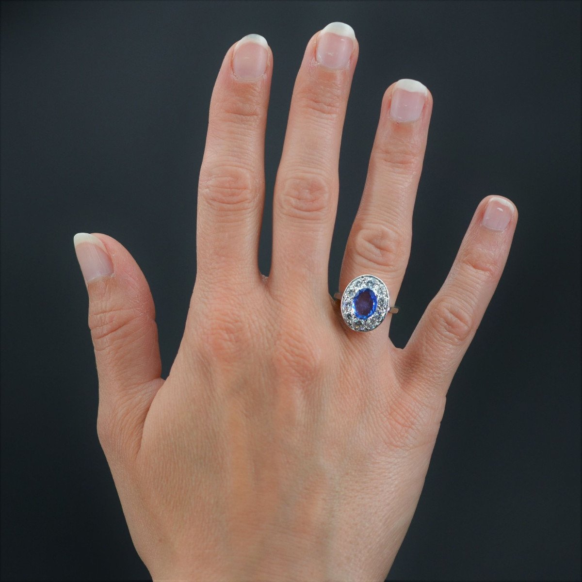 Old Oval Diamond Sapphire Ring-photo-2