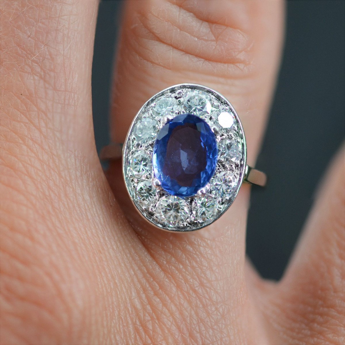 Old Oval Diamond Sapphire Ring-photo-2