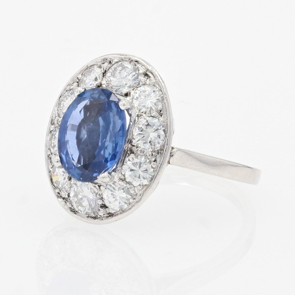 Old Oval Diamond Sapphire Ring-photo-3