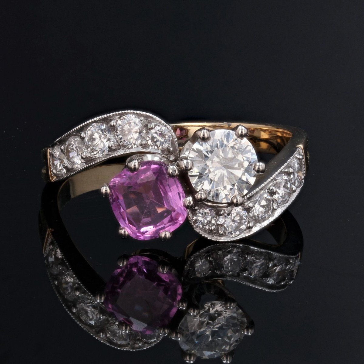 Pink Sapphire And Diamonds Toi Et Moi Ring-photo-3