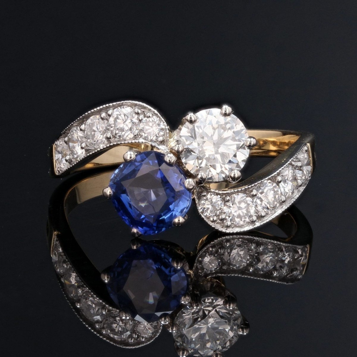 Bague Toi Et Moi Saphir Bleu Et Diamants-photo-3