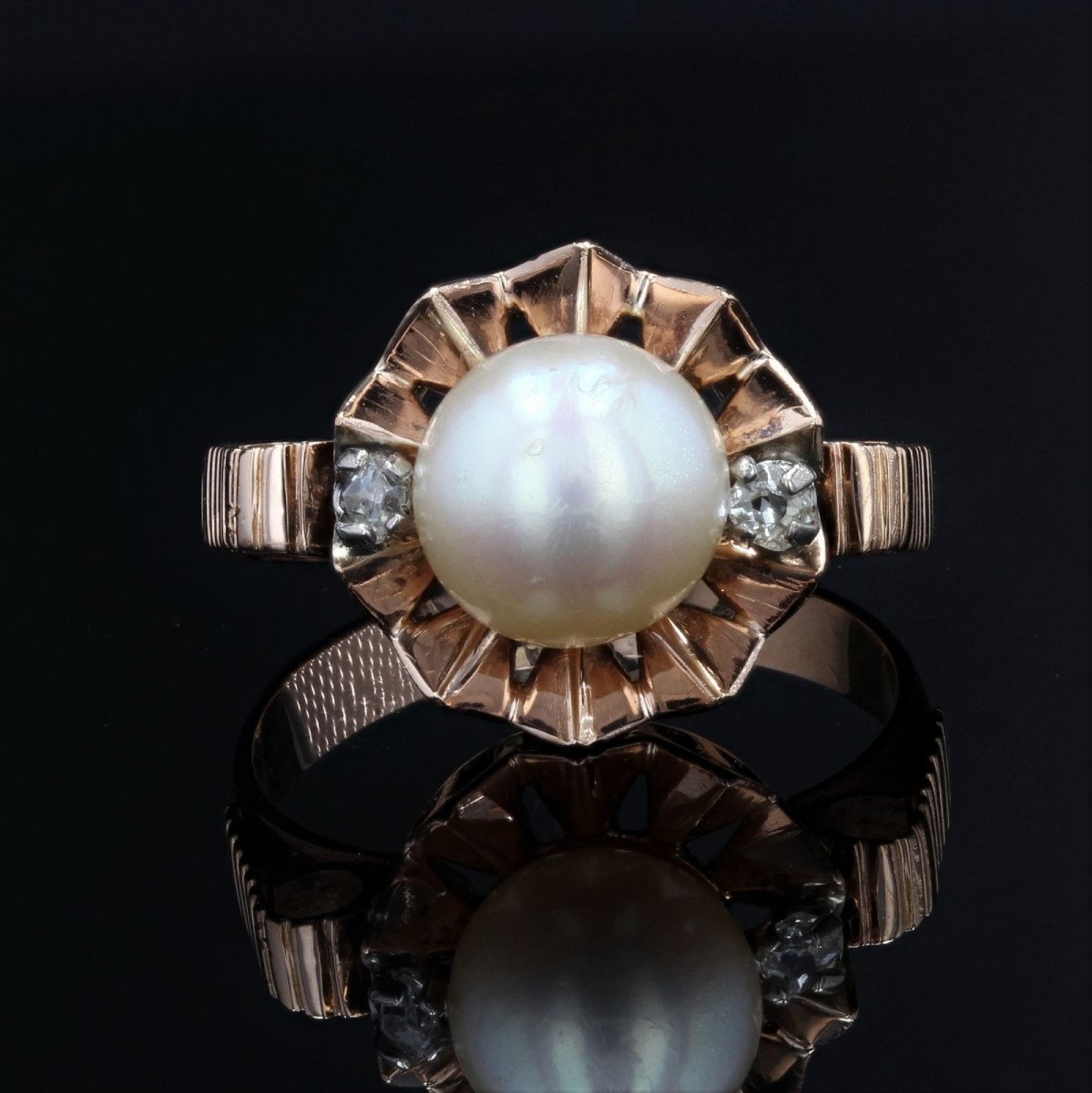 Old Crown Pearl And Diamond Ring-photo-3