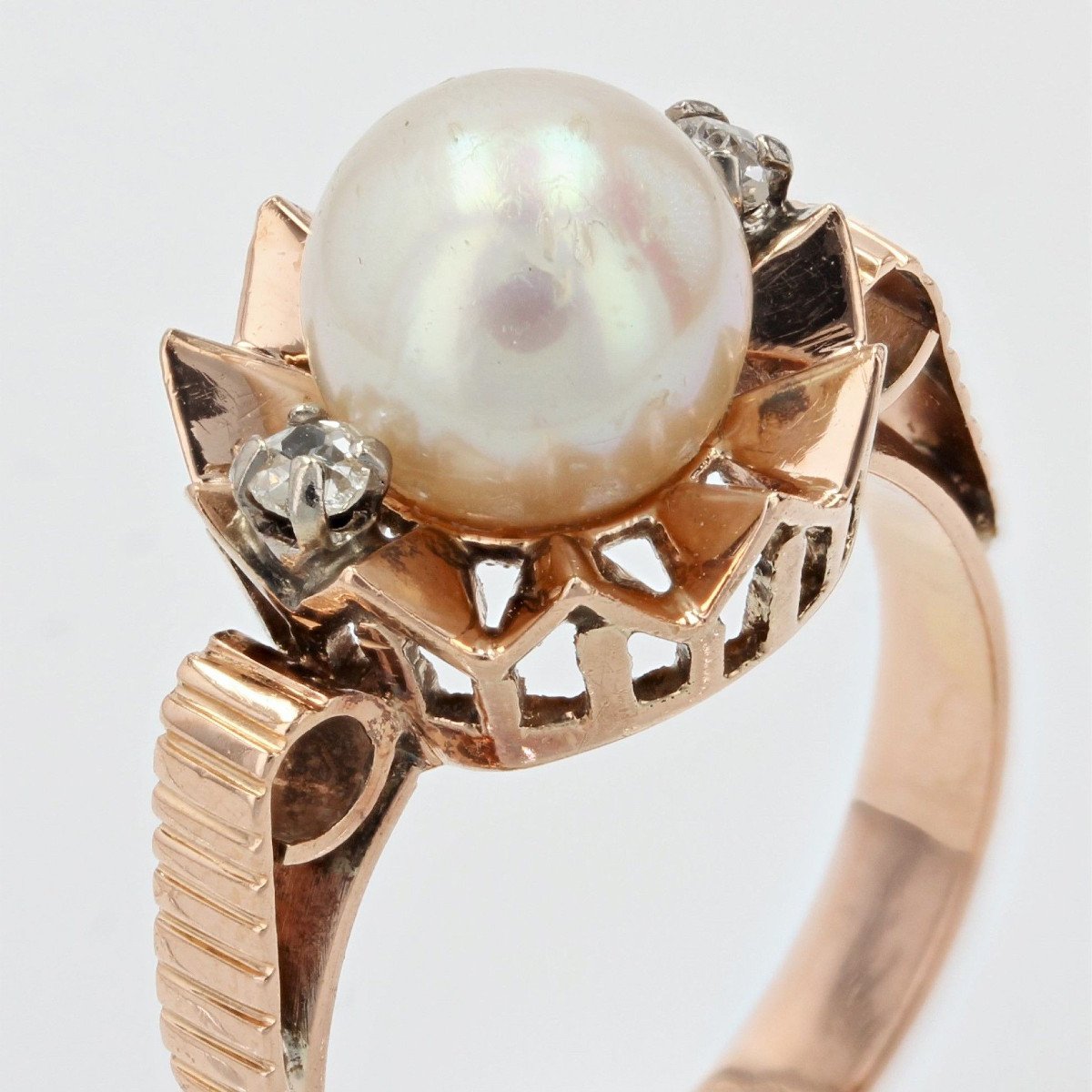 Old Crown Pearl And Diamond Ring-photo-3