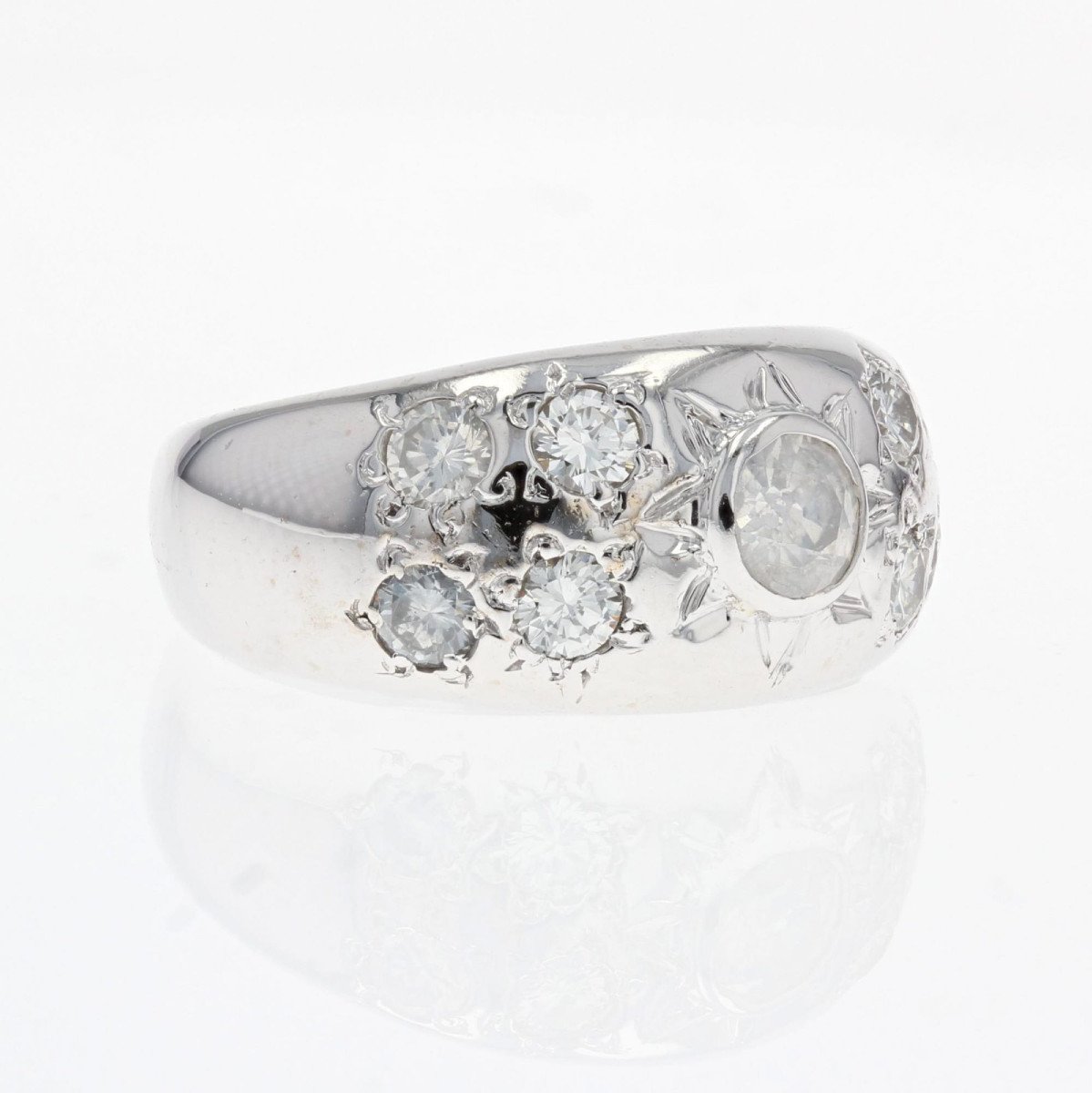 Bague Jonc Diamants Or Blanc-photo-4