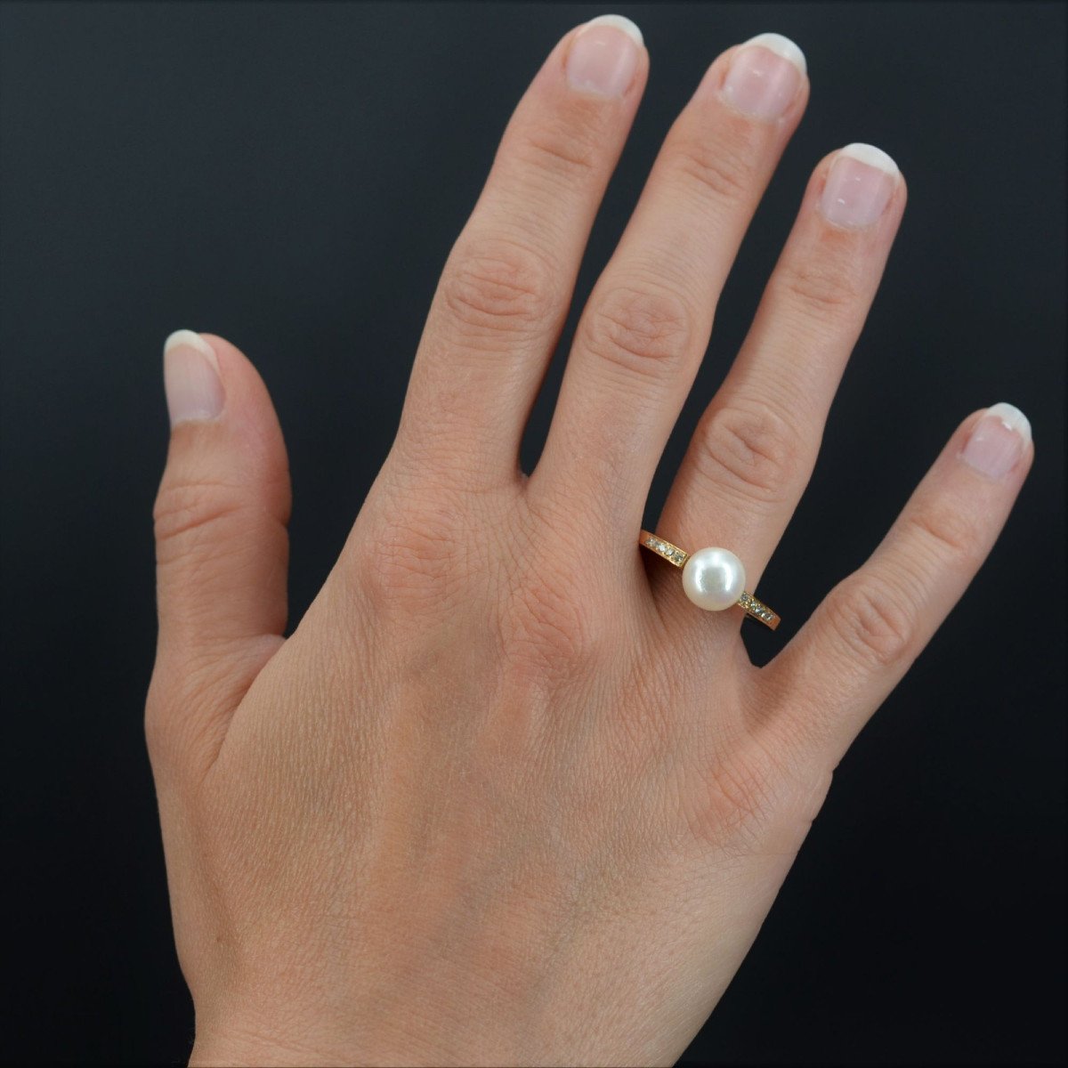 Pearl Diamond Flat Band Ring-photo-2