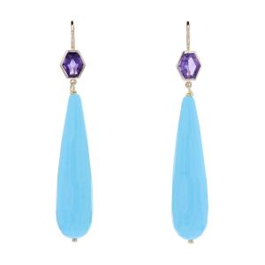 Boucles d'Oreilles Pendantes Améthystes Et Turquoises