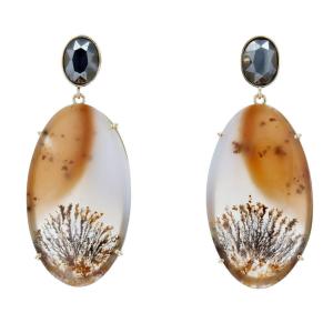 Boucles d'Oreilles Or Agates à Dendrite Et Hématite