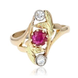 Old Ruby Diamonds Art Nouveau Ring