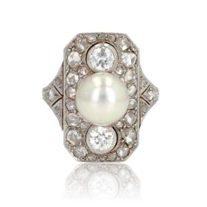 Old Art Deco Pearl And Diamond Ring