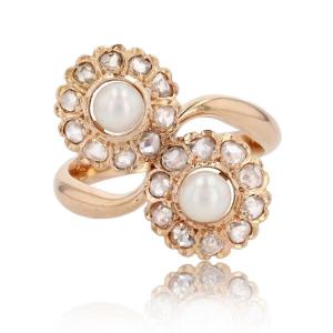 Old Daisies Pearls Diamonds Duo Ring