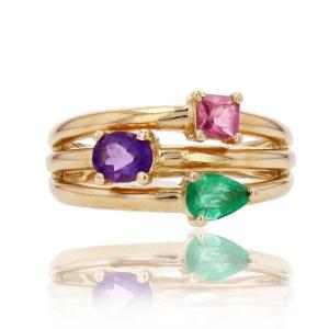 Emerald Tourmaline Amethyst Ring