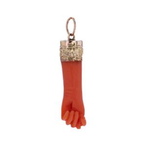 Old Hand Pendant In Coral