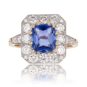 Blue Sapphire And Diamonds Art Deco Style Ring