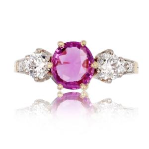 Pink Sapphire And Platinum Gold Diamond Ring