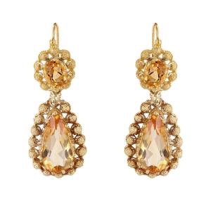 Antique Citrine And Gold Earrings