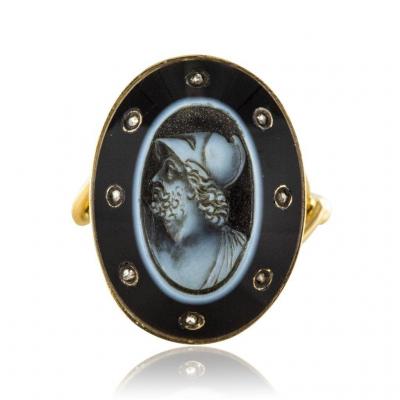 Old Empire Cameo Ring On Onyx And Diamonds