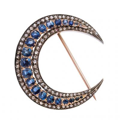 Pin Old Crescent Sapphires Diamonds Gold And Silver Rose