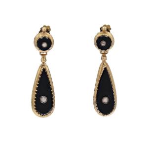 Pendants d'Oreilles Onyx Et Perles Fines