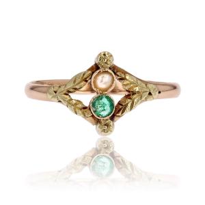 Ancient Emerald Fine Pearl Ring 2 Golds