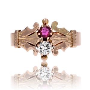 Old Rose Gold Diamond Ruby Ring