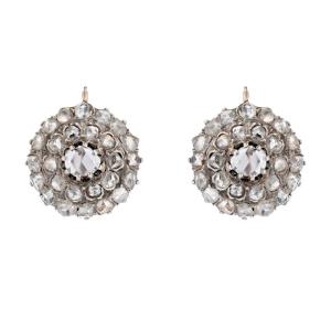 Antique Rose Cut Diamond Sleeper Earrings