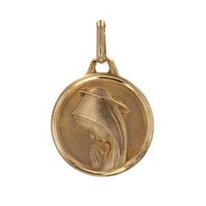 Virgin Mary Medal Yellow Gold Signed Augis