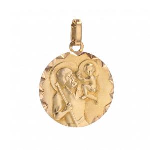 Saint Christopher Round Medal Yellow Gold