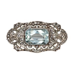 Art Deco Aquamarine And Diamond Brooch