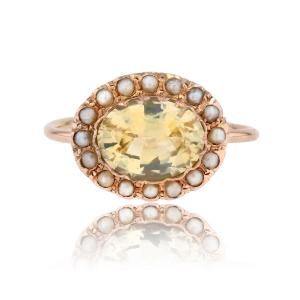 Antique Natural Yellow Sapphire And Fine Pearl Ring