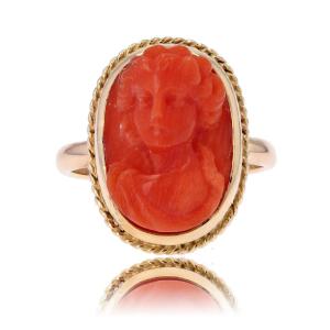 Old Coral And Gold Cameo Ring