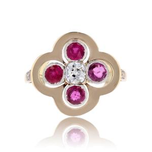 Antique Ruby And Diamond Clover Ring