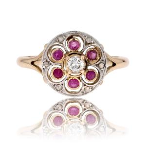 Antique Round Ruby And Diamond Ring