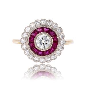 Art Deco Style Calibrated Ruby Diamond Ring