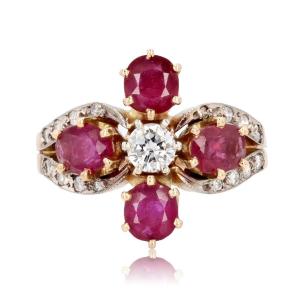 Ruby And Diamond Clover Ring