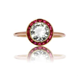 Antique Round Diamond And Ruby Ring