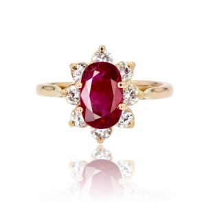 Bague Fleur Rubis Diamants Or Jaune