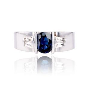 Sapphire Diamond Trapeze Ring White Gold