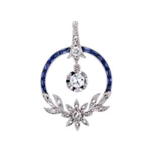 Antique Platinum Pendant With Sapphires And Diamonds