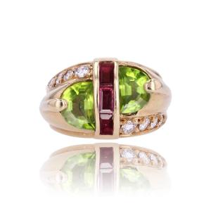 Peridot Diamond And Ruby Signet Ring