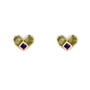 Peridot And Amethyst Heart Earrings