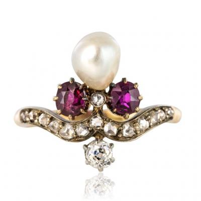 Ring Former Duchess Ruby Diamonds And Fine Pearl