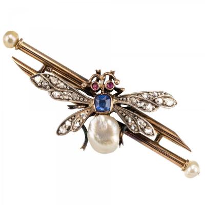 Ancient Insect Brooch Bead Fine Sapphire And Diamonds