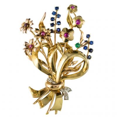 Retro Brooch Bouquet Gold And Gemstones