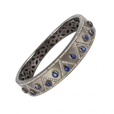 Bracelet Argent Diamants Et Cyanites