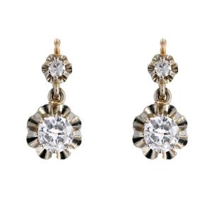 Boucles d'Oreilles Dormeuses Diamants 2 Ors